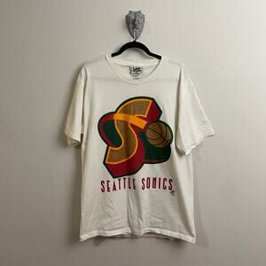 1995 Vintage L Lee Sport white short sleeve T-shirt basketball Seattle Sonics